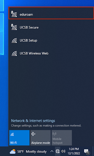 Click the "eduroam" network.