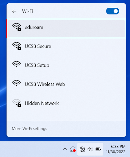 Click the "eduroam" network.