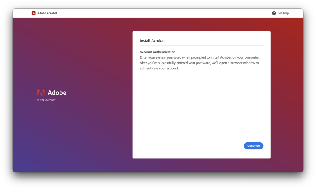 Screenshot of Acrobat account authentication prompt.