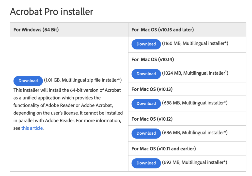 acrobat pro installer download