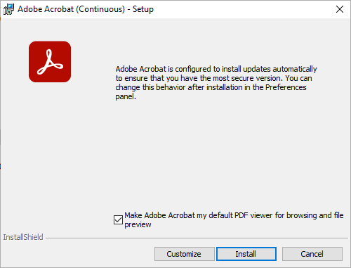 Screenshot of Adobe Acrobat Install confirmation prompt