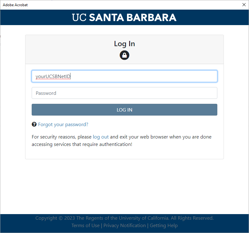 Screenshot of UCSB Single Sign On page